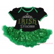 St Patrick's Day Black Baby Bodysuit Bling Kelly Green Sequins Pettiskirt & Sparkle Rhinestone IRISH Princess Print JS4378